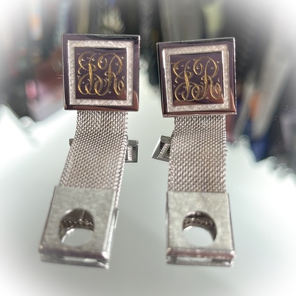 💕Beautiful Vintage Mesh Cufflinks Engraved Initials JR💕 - Picture 5 of 5